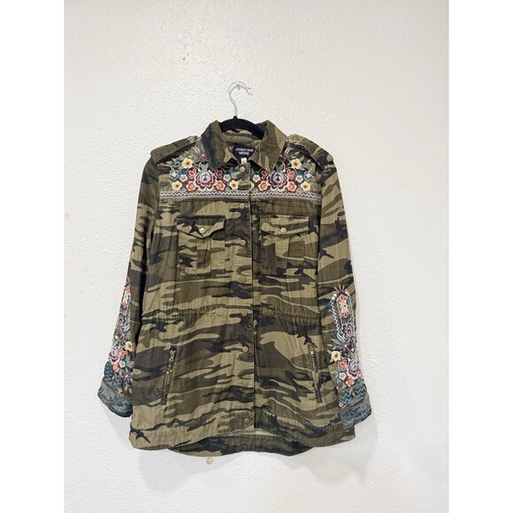 Johnny Was Workshop Shacket Womens Raquel Floral Drawstring Camo Jacket Sz S - Picture 2 of 6
